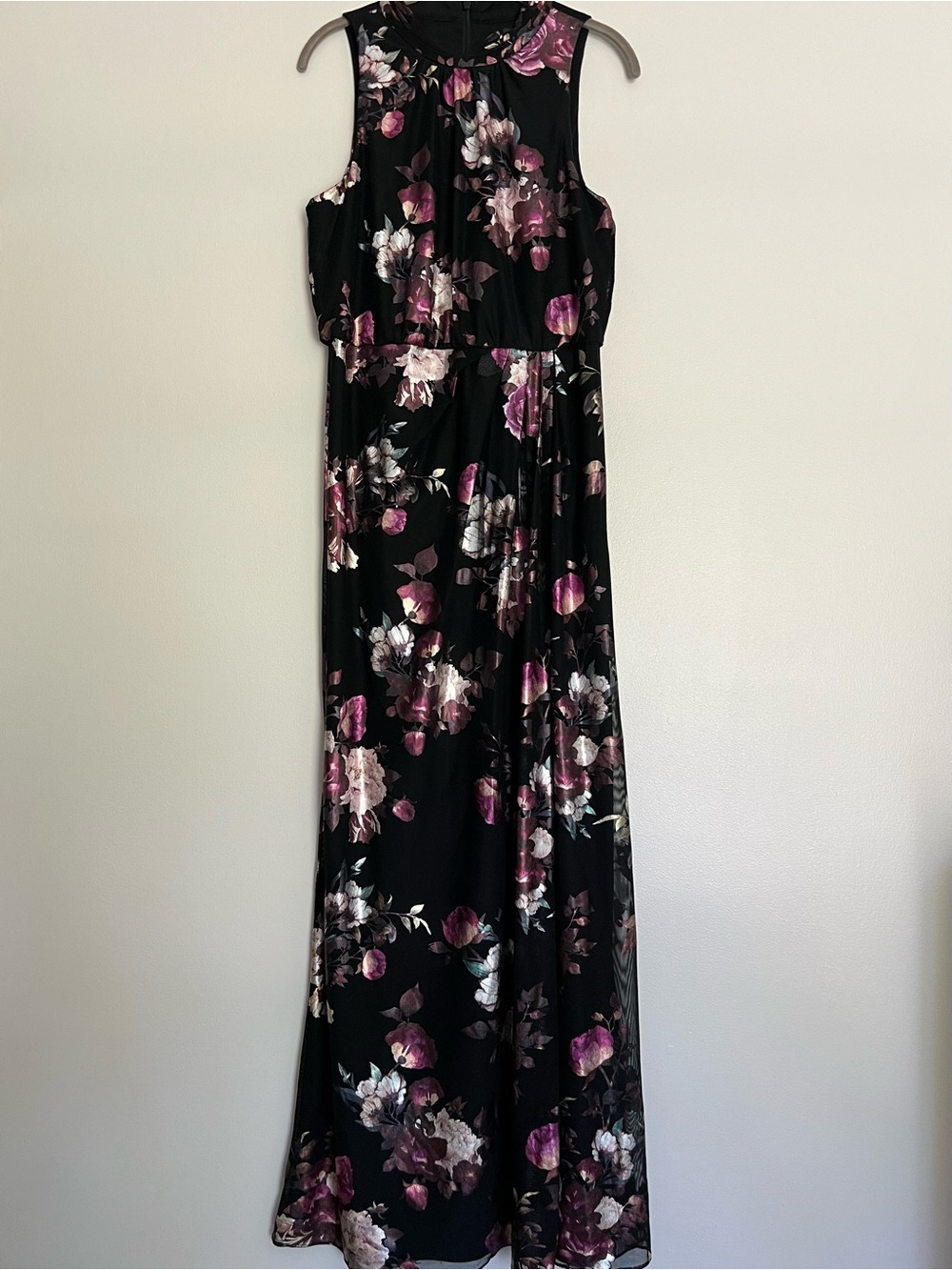 Adrianna Papell Black Maxi Dress with Purple Floral Print